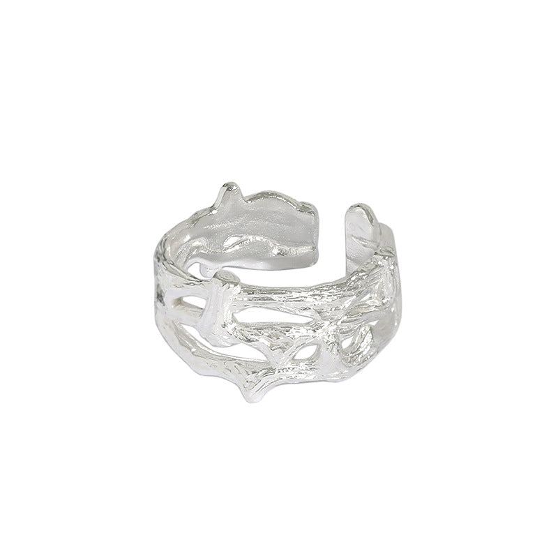Lovcia Gold Tone Wide Hollow Branch 925 Ring Adjustable-Rings-Yellow Gold-Yellow Gold