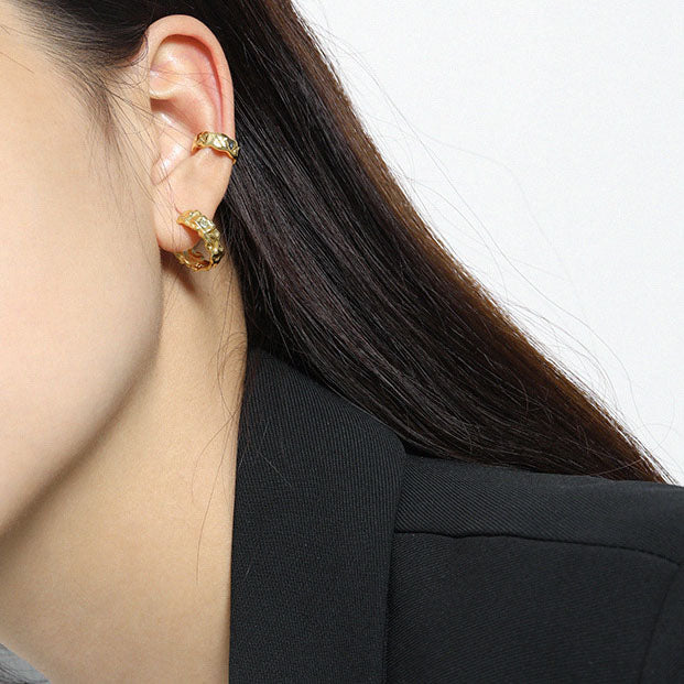 Lovcia Gold Tone X Pattern Wave Earring 925 Silver Jewellery-Earrings-Yellow Gold (Single)-Yellow Gold (Single)