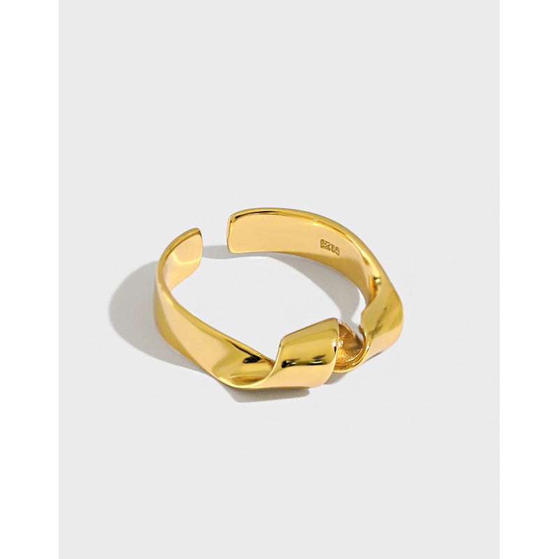 Lovcia Gold Twisted 925 Sterling Silver Adjustable Ring-Rings-Yellow Gold-Yellow Gold
