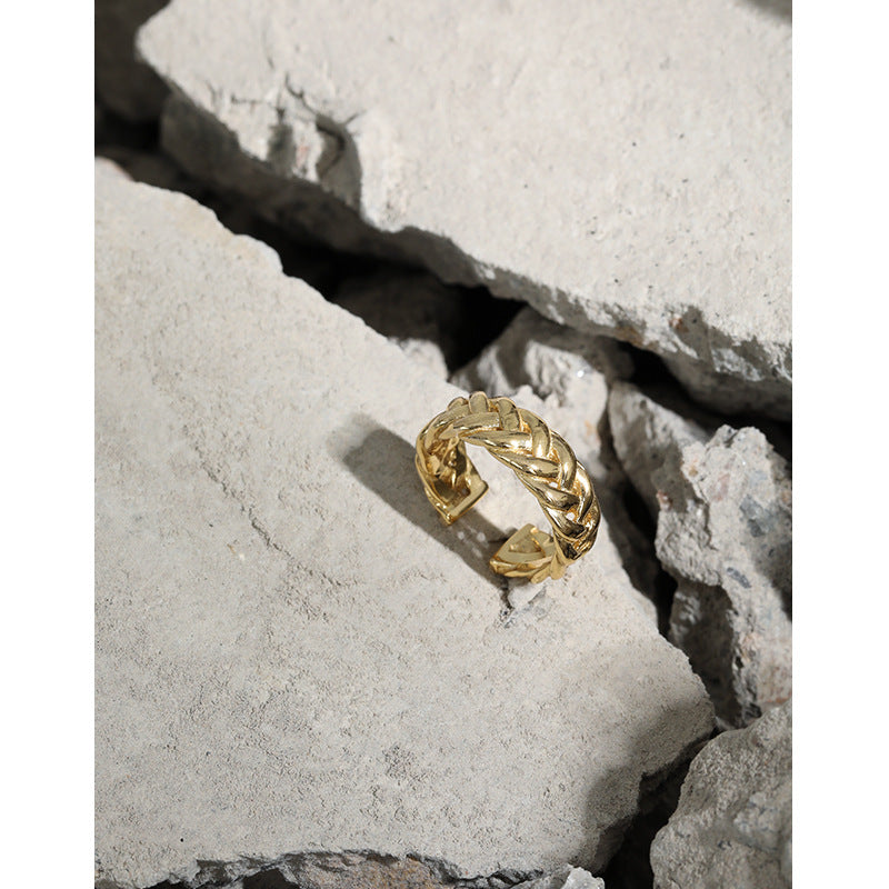 Lovcia Gold Twisted 925 Sterling Silver Adjustable Ring-Rings-Yellow Gold-Yellow Gold