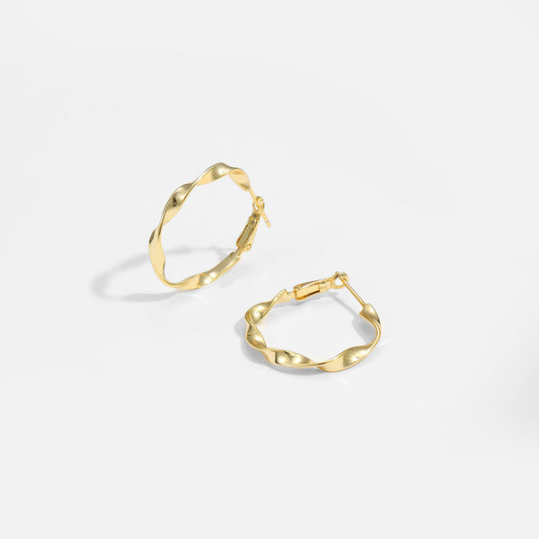Lovcia Gold Twisted 925 Sterling Silver Hoop Earrings-Earrings-Yellow Gold-