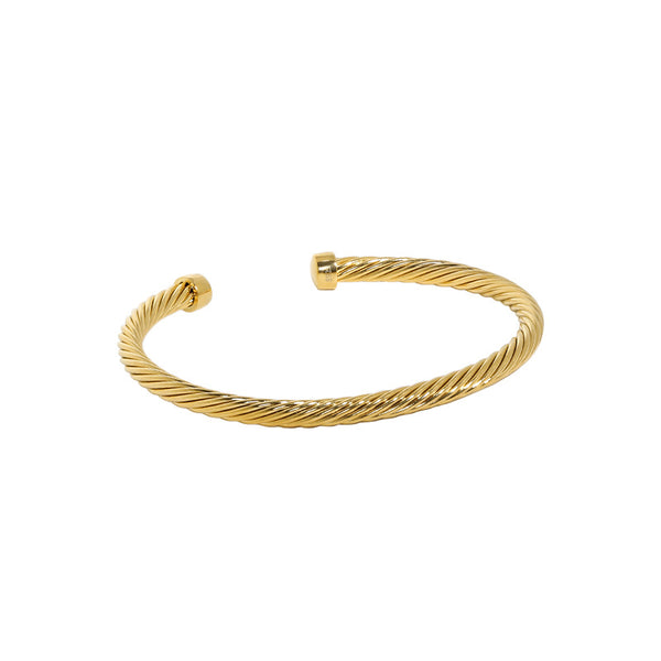 Lovcia Gold Twisted 925 Sterling Silver Open Bangle-Bracelets-Yellow Gold-Yellow Gold