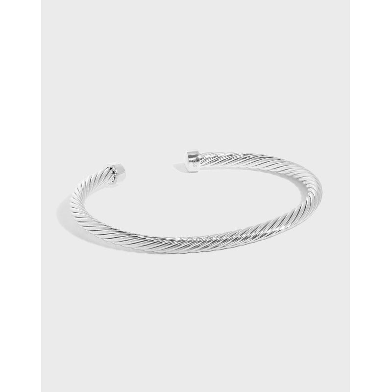 Lovcia Gold Twisted 925 Sterling Silver Open Bangle-Bracelets-Yellow Gold-Yellow Gold