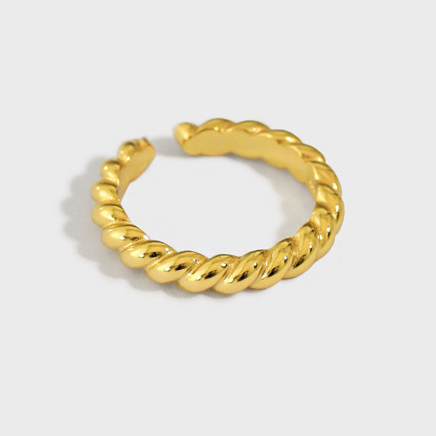 Lovcia Gold Twisted 925 Sterling Silver Ring Adjustable-Rings-Yellow Gold-Yellow Gold