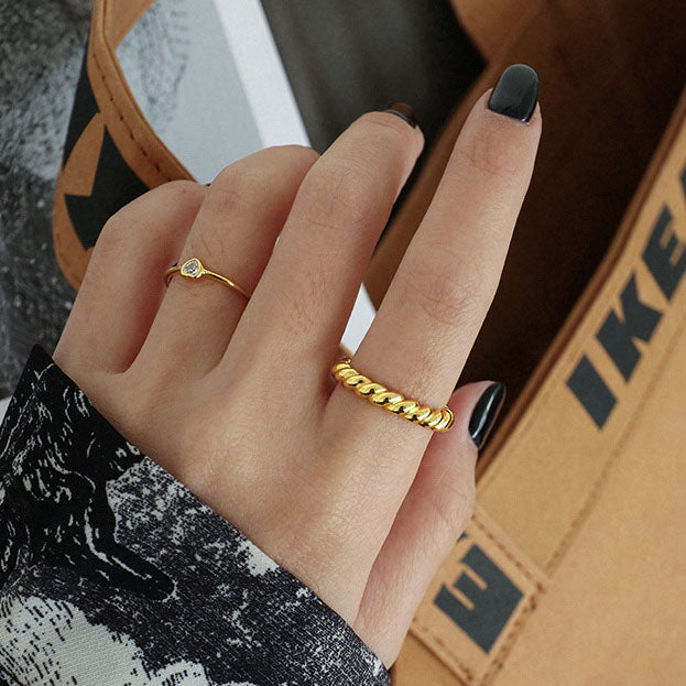 Lovcia Gold Twisted 925 Sterling Silver Ring Adjustable-Rings-Yellow Gold-Yellow Gold