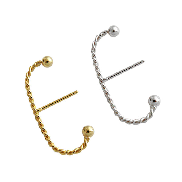 Lovcia Gold Twisted C Shape 25mm 925 Silver Stud Earrings-Earrings-Yellow Gold-Yellow Gold