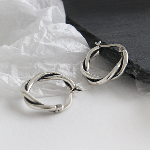 Lovcia Gold Twisted Circle 925 Sterling Hoop Earrings 20mm-Earrings-Vintage Silver-Vintage Silver