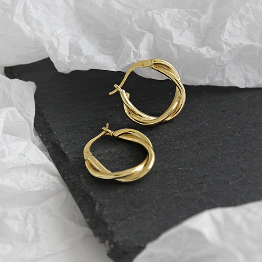 Lovcia Gold Twisted Circle 925 Sterling Hoop Earrings 20mm-Earrings-Yellow Gold-