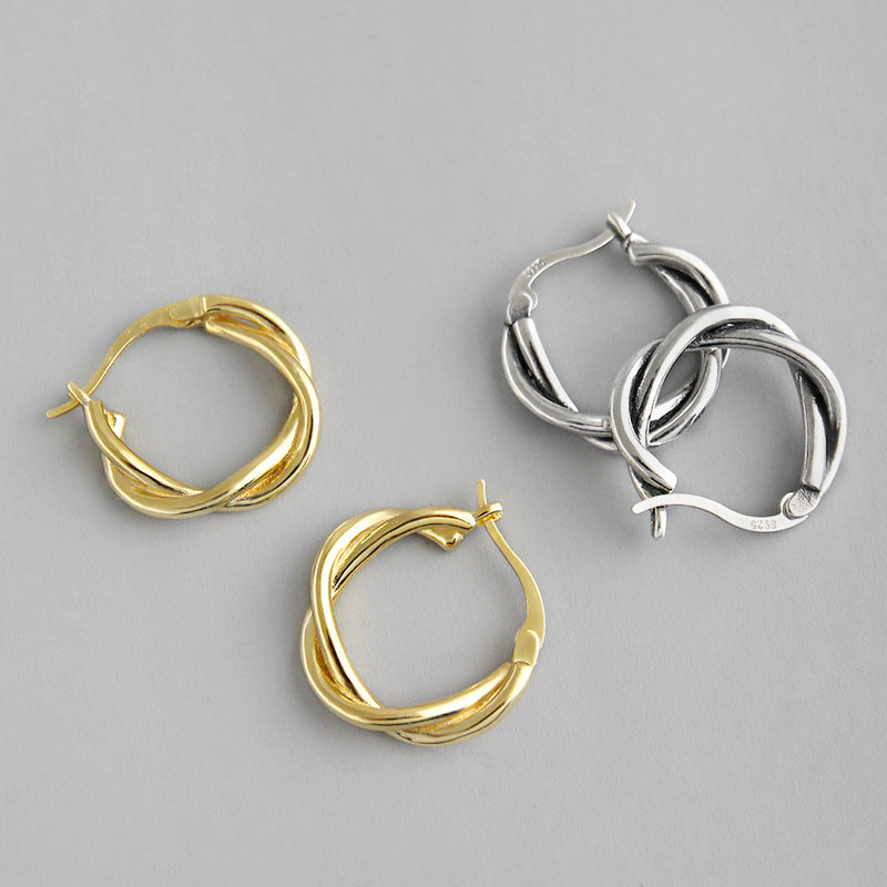 Lovcia Gold Twisted Circle 925 Sterling Hoop Earrings 20mm-Earrings-Yellow Gold-Yellow Gold