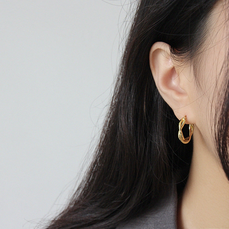 Lovcia Gold Twisted Circle 925 Sterling Hoop Earrings 20mm-Earrings-Yellow Gold-Yellow Gold