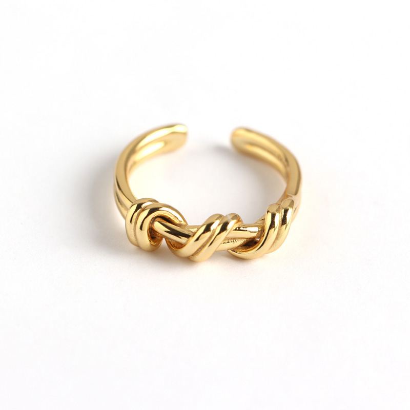 Lovcia Gold Twisted Knot 925 Silver Adjustable Ring-Rings-Yellow Gold-Yellow Gold