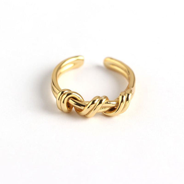 Lovcia Gold Twisted Knot 925 Silver Adjustable Ring-Rings-Yellow Gold-