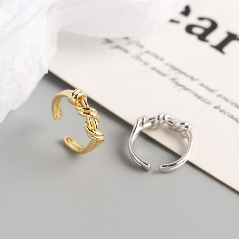 Lovcia Gold Twisted Knot 925 Silver Adjustable Ring-Rings-Yellow Gold-Yellow Gold