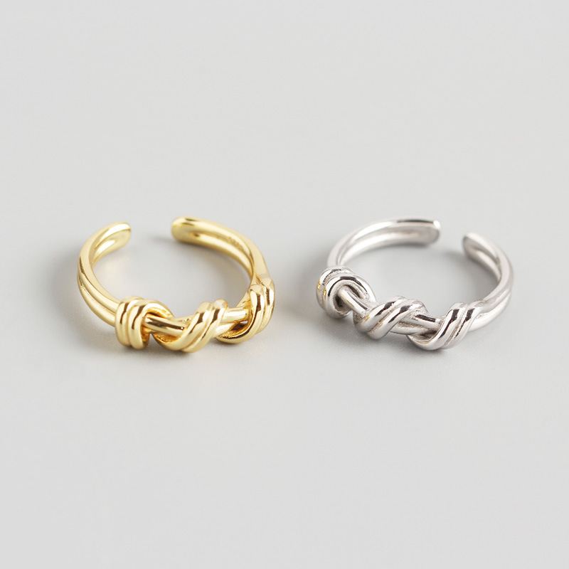 Lovcia Gold Twisted Knot 925 Silver Adjustable Ring-Rings-Yellow Gold-Yellow Gold