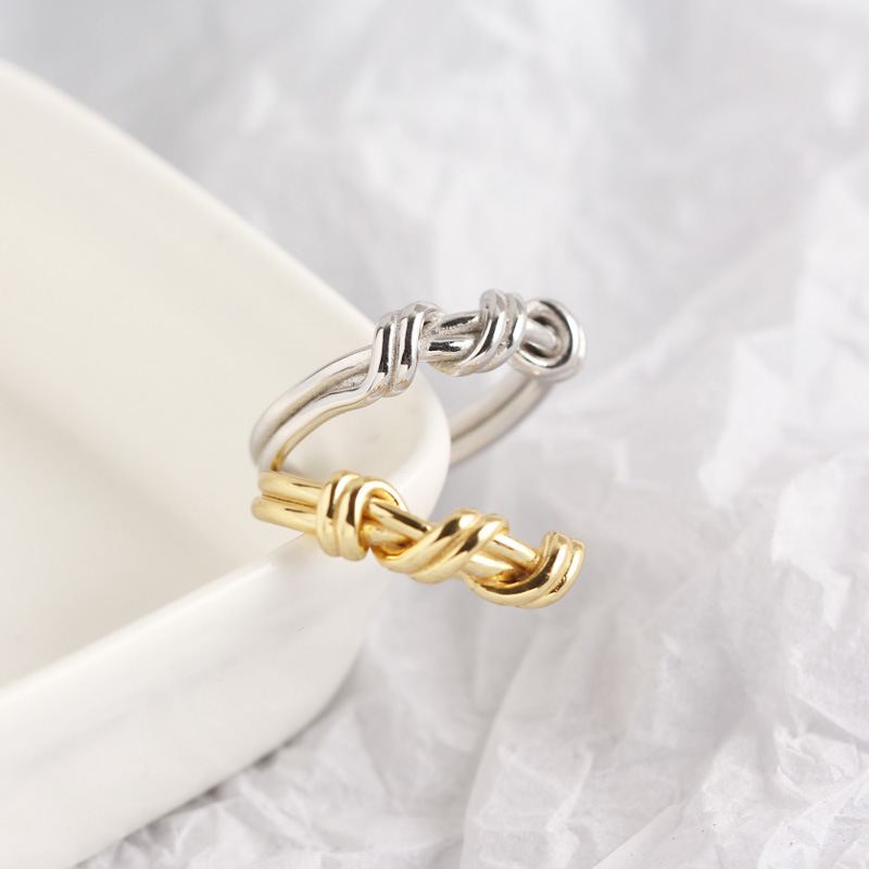 Lovcia Gold Twisted Knot 925 Silver Adjustable Ring-Rings-Yellow Gold-Yellow Gold
