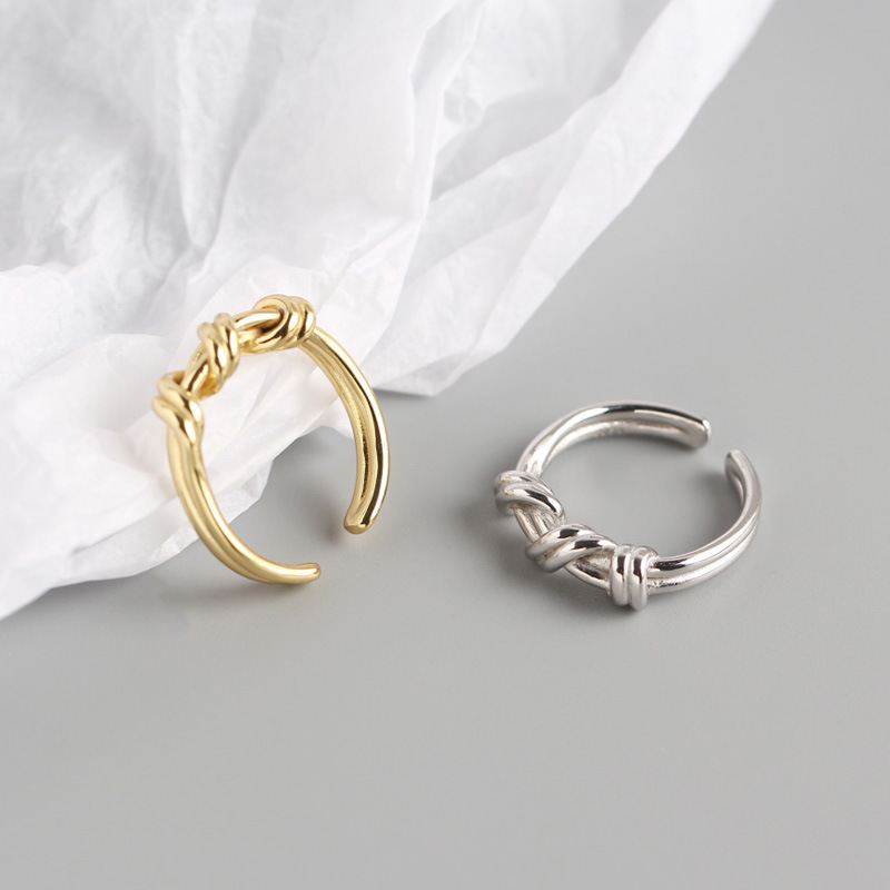 Lovcia Gold Twisted Knot 925 Silver Adjustable Ring-Rings-Yellow Gold-Yellow Gold