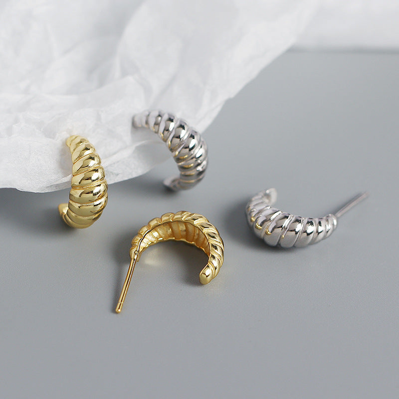 Lovcia Gold Twisted OX Horn Stud Earrings S925 10mm-Earrings-Yellow Gold-Yellow Gold