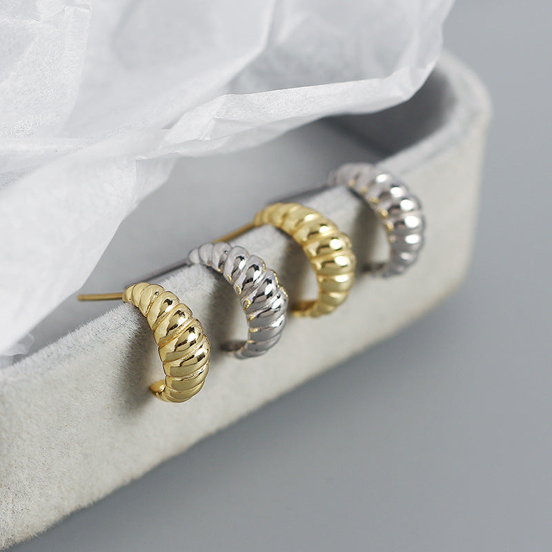 Lovcia Gold Twisted OX Horn Stud Earrings S925 10mm-Earrings-Yellow Gold-Yellow Gold