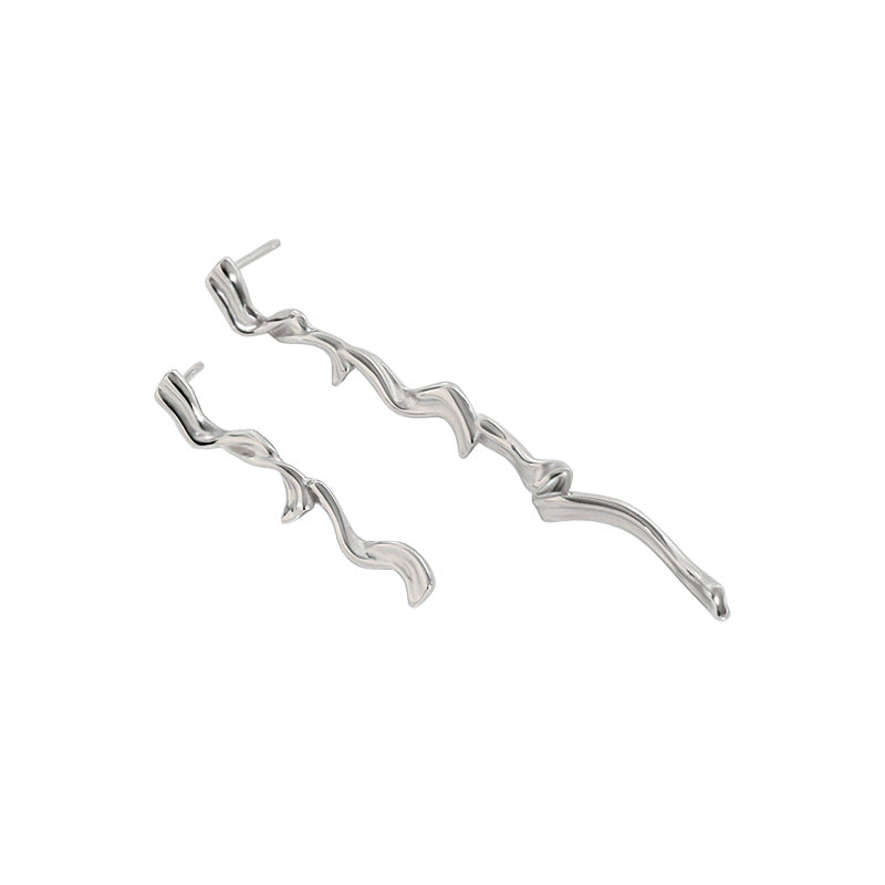 Lovcia Gold Twisted S Shape Dangling Earrings 62mm Long-Earrings-Rhodium-Rhodium