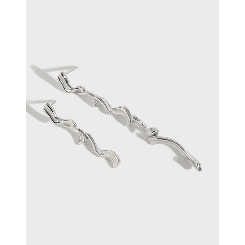 Lovcia Gold Twisted S Shape Dangling Earrings 62mm Long-Earrings-Yellow Gold-Yellow Gold