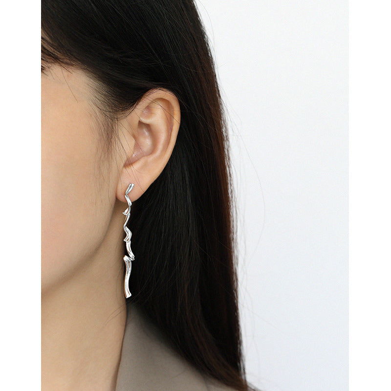 Lovcia Gold Twisted S Shape Dangling Earrings 62mm Long-Earrings-Yellow Gold-Yellow Gold