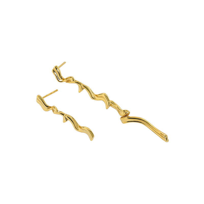 Lovcia Gold Twisted S Shape Dangling Earrings 62mm Long-Earrings-Yellow Gold-Yellow Gold
