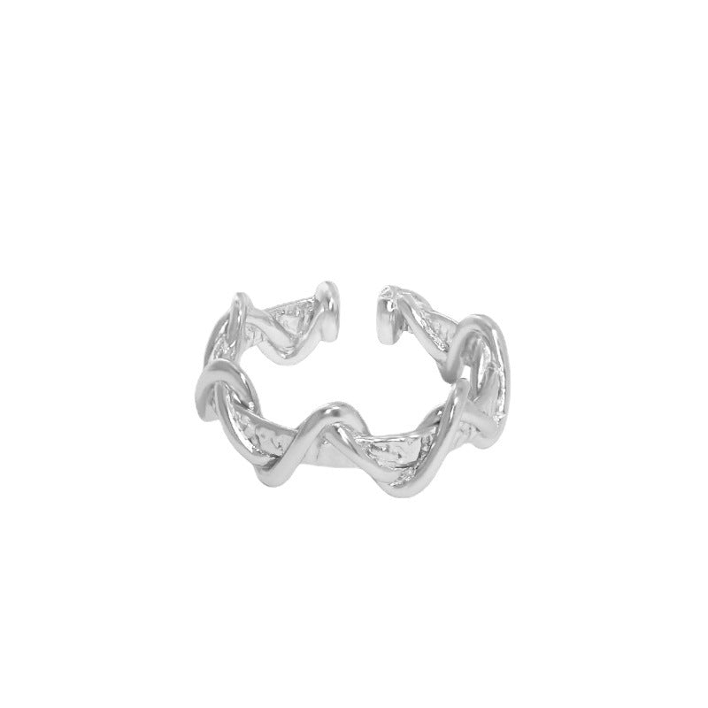 Lovcia Gold Twisted Wave Adjustable Ring 925 Silver-Rings-Silver-Silver