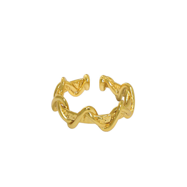 Lovcia Gold Twisted Wave Adjustable Ring 925 Silver-Rings-Yellow Gold-Yellow Gold