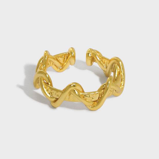 Lovcia Gold Twisted Wave Adjustable Ring 925 Silver-Rings-Yellow Gold-Yellow Gold