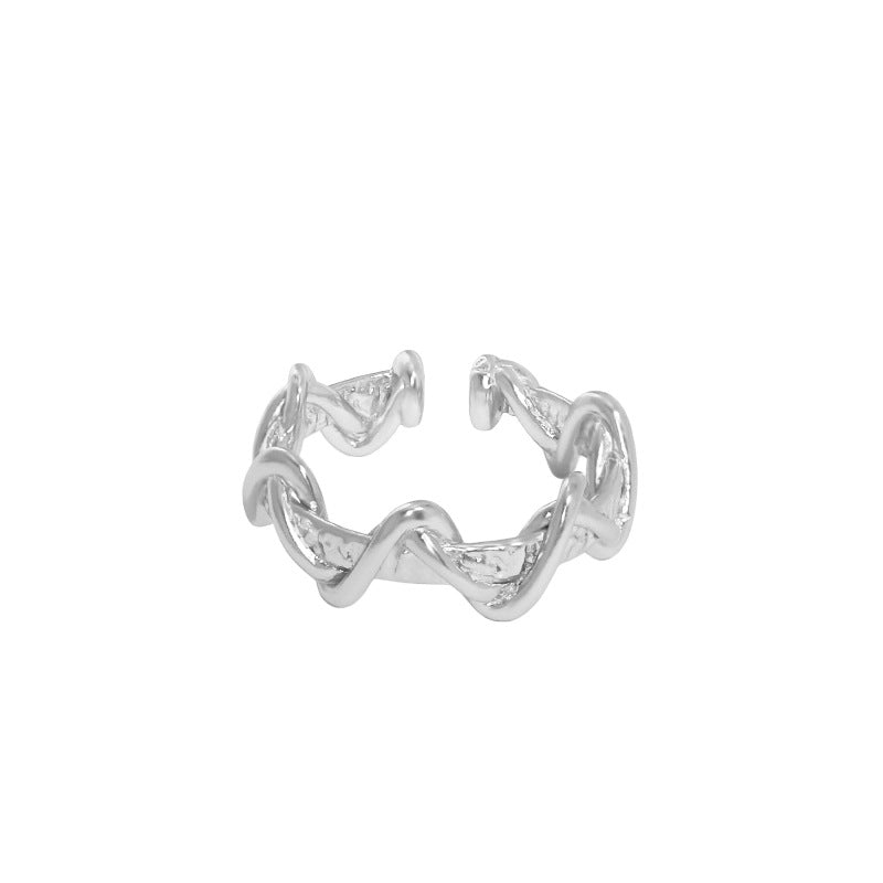 Lovcia Gold Twisted Wave Adjustable Ring 925 Silver-Rings-Yellow Gold-Yellow Gold