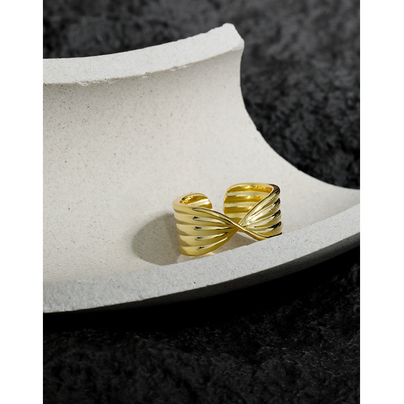 Lovcia Gold Twisted X Shape Adjustable Sterling Ring-Rings-Yellow Gold-Yellow Gold