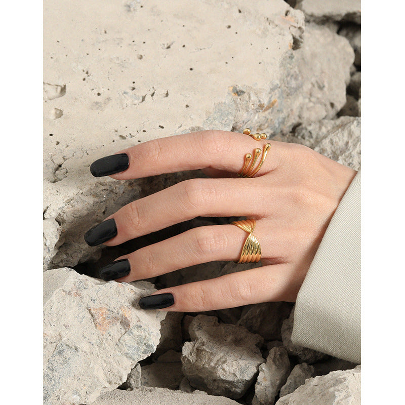 Lovcia Gold Twisted X Shape Adjustable Sterling Ring-Rings-Yellow Gold-Yellow Gold