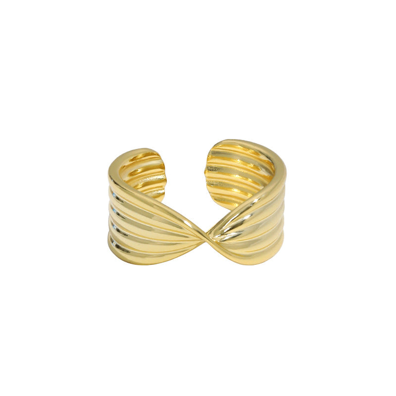 Lovcia Gold Twisted X Shape Adjustable Sterling Ring-Rings-Yellow Gold-Yellow Gold