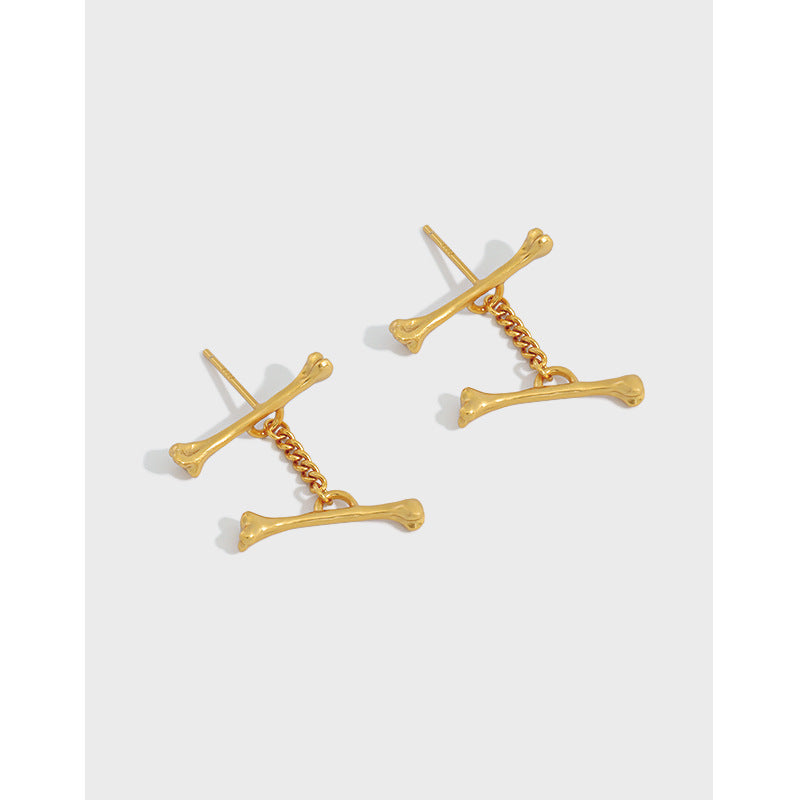 Lovcia Gold Two Bones Chain 925 Sterling Silver Earrings-Earrings-Yellow Gold-Yellow Gold