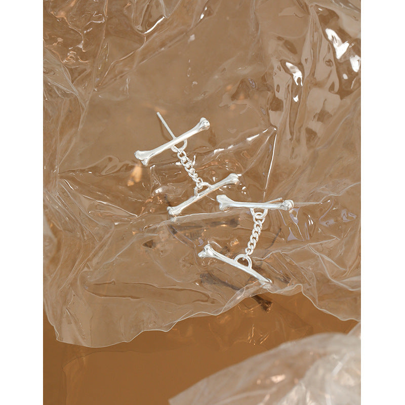 Lovcia Gold Two Bones Chain 925 Sterling Silver Earrings-Earrings-Yellow Gold-Yellow Gold