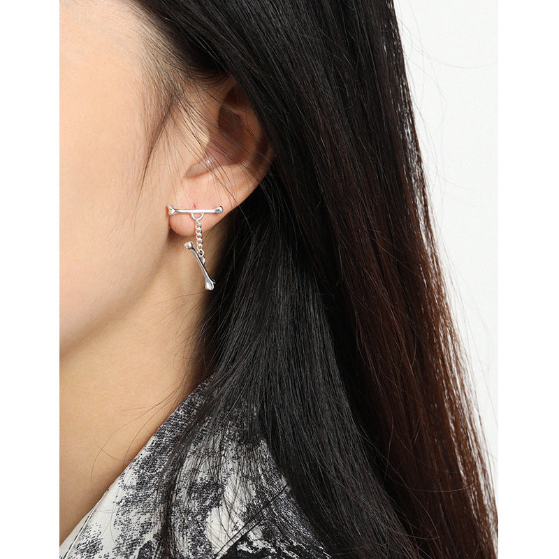 Lovcia Gold Two Bones Chain 925 Sterling Silver Earrings-Earrings-Yellow Gold-Yellow Gold