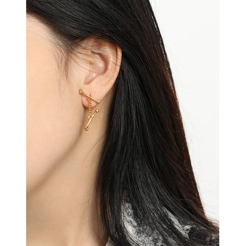 Lovcia Gold Two Bones Chain 925 Sterling Silver Earrings-Earrings-Yellow Gold-Yellow Gold