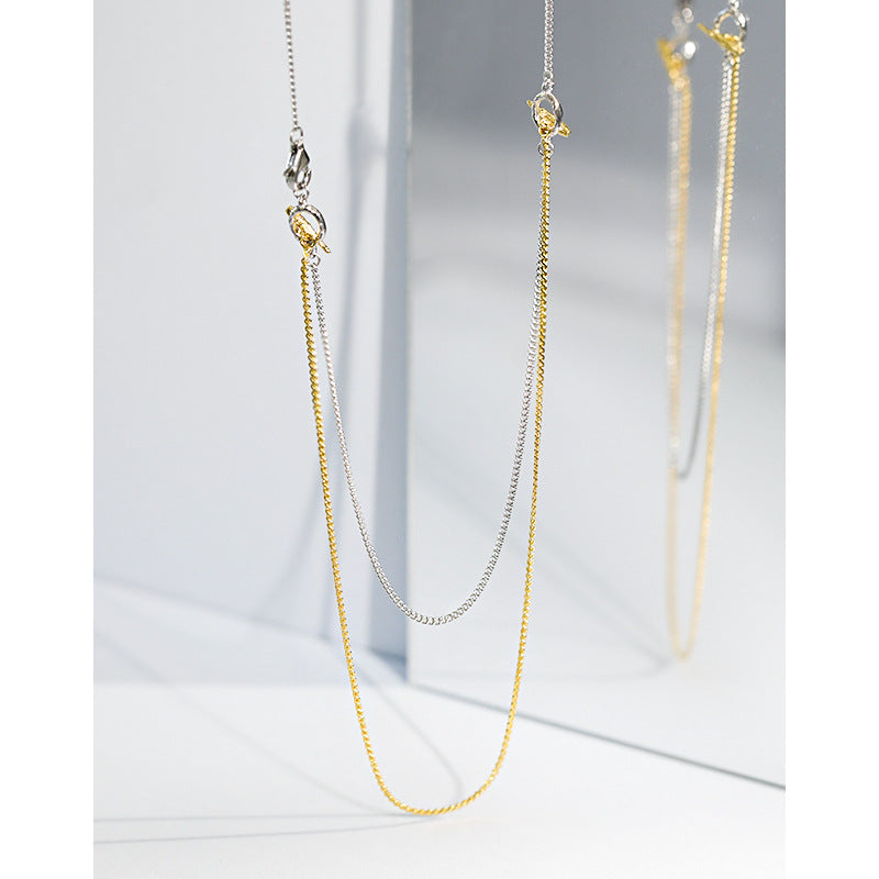 Lovcia Gold Two Layer Tassel Necklace 925 Sterling Silver-Necklaces-Rhodium + Yellow Gold-Rhodium + Yellow Gold