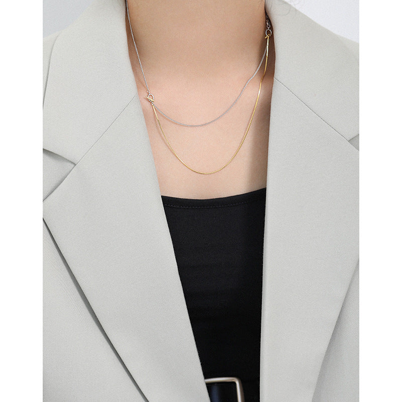 Lovcia Gold Two Layer Tassel Necklace 925 Sterling Silver-Necklaces-Rhodium + Yellow Gold-Rhodium + Yellow Gold