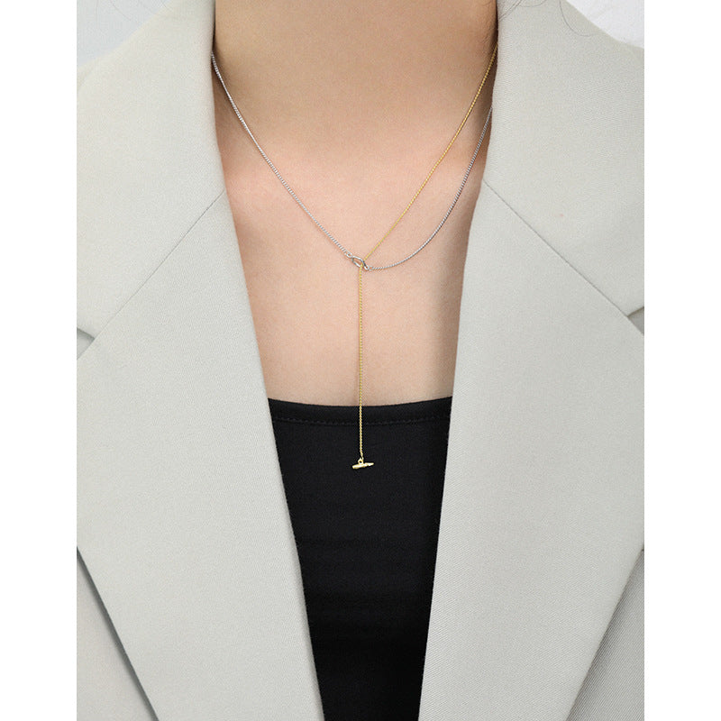 Lovcia Gold Two Layer Tassel Necklace 925 Sterling Silver-Necklaces-Rhodium + Yellow Gold-Rhodium + Yellow Gold