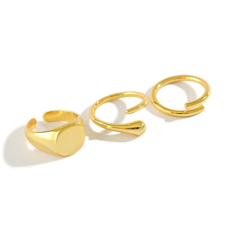 Lovcia Gold Waterdrop Geometry Adjustable Ring in 925 Sterling Silver-Rings-Model C & Yellow Gold-