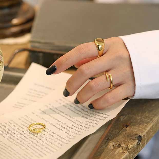 Lovcia Gold Waterdrop Geometry Adjustable Ring in 925 Sterling Silver-Rings-Model C & Yellow Gold-