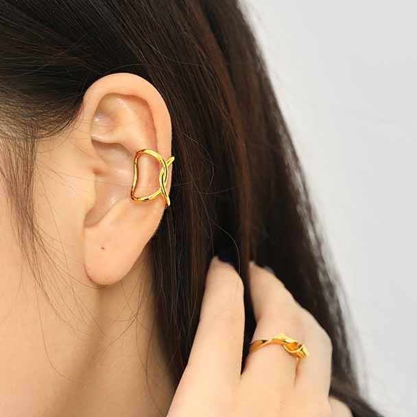 Lovcia Gold X Shape 12.8mm Earring 925 Sterling Silver-Earrings-Yellow Gold-