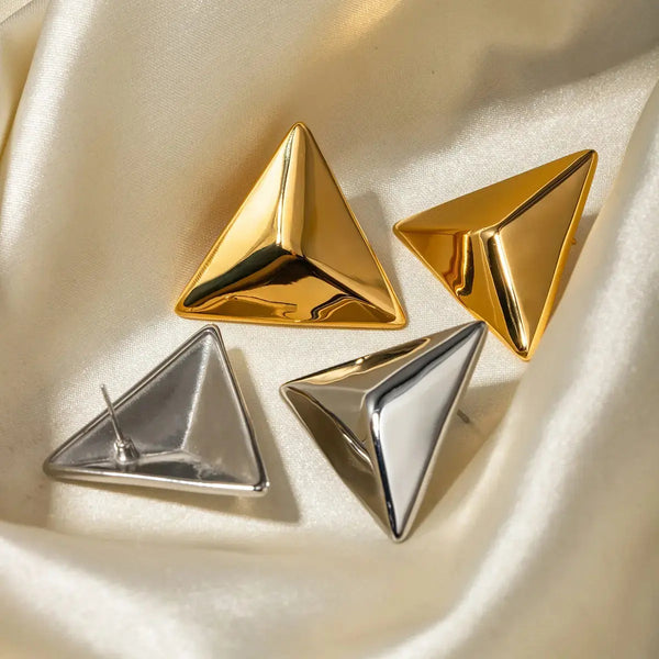 Lovcia Golden 3D Geometric Stainless Steel Earrings for Women-Earrings-Gold-One Size-Gold