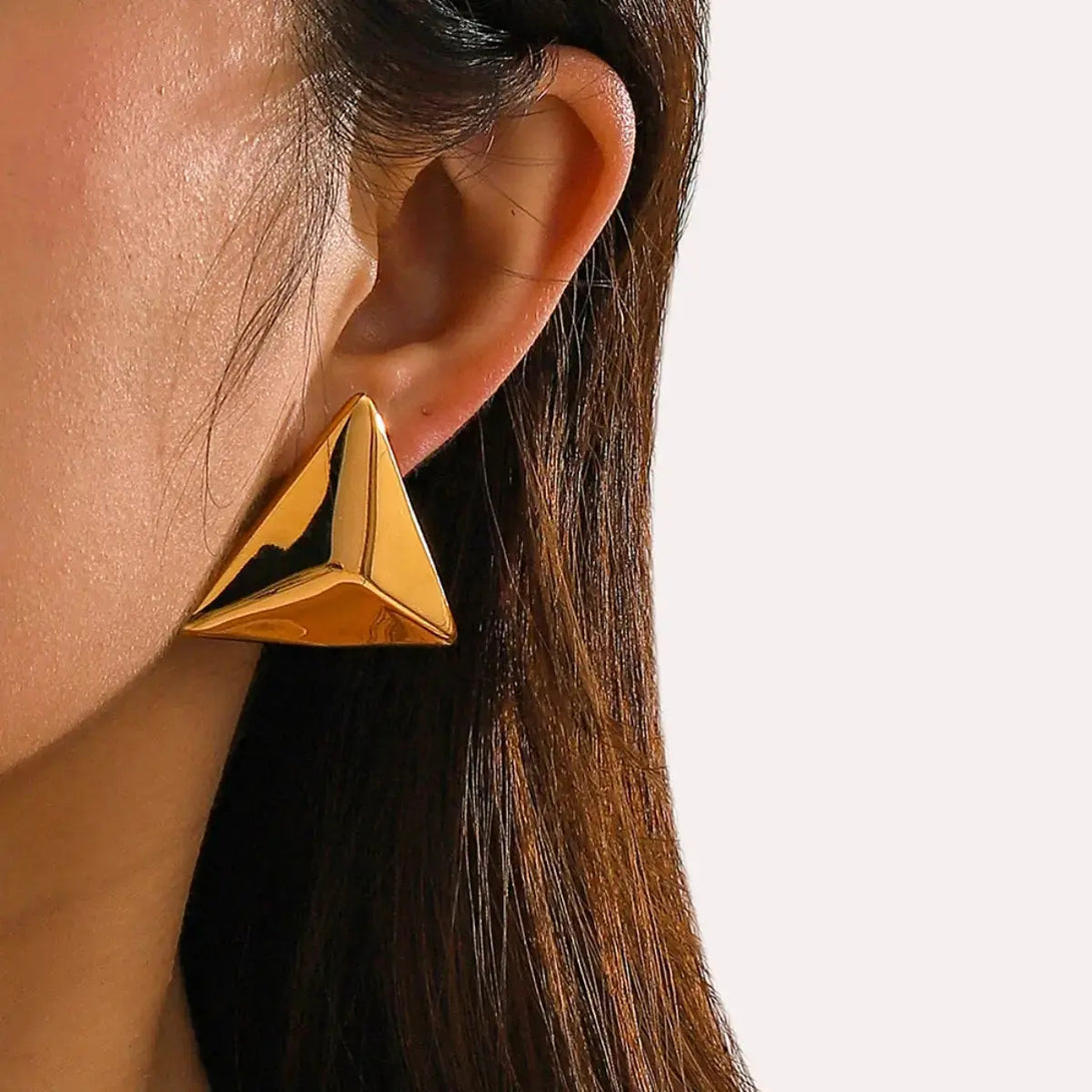 Lovcia Golden 3D Geometric Stainless Steel Earrings for Women-Earrings-Gold-One Size-Gold
