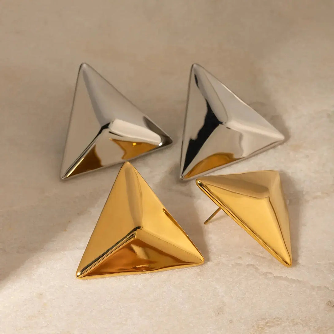 Lovcia Golden 3D Geometric Stainless Steel Earrings for Women-Earrings-Gold-One Size-Gold