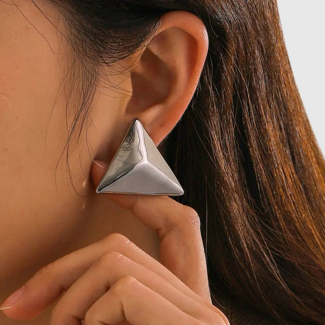 Lovcia Golden 3D Geometric Stainless Steel Earrings for Women-Earrings-Silver-One Size-Silver