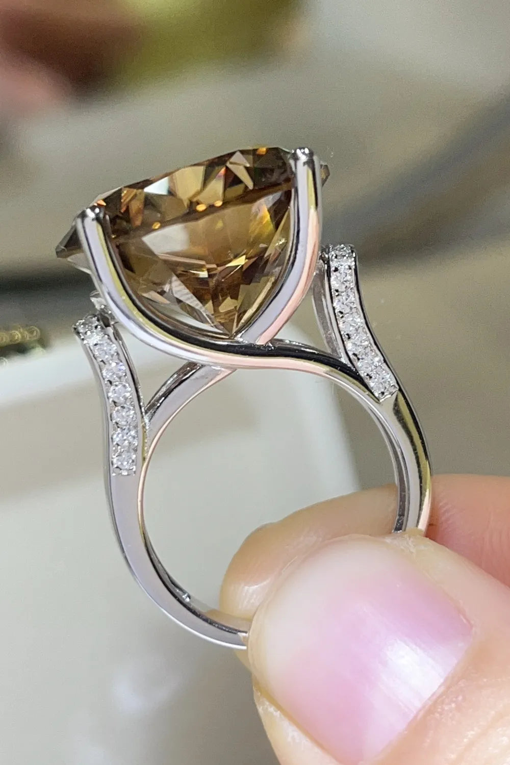Lovcia Golden Aura 20 Carat Moissanite 925 Sterling Silver Ring for Women - Gold-4- - Buy latest trendy Rings for Women and Girls