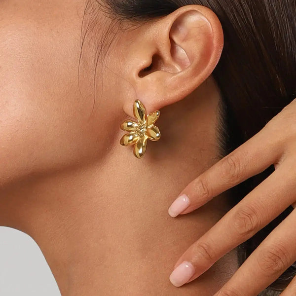 Lovcia Golden Blossom Stainless Steel Earrings for Women-Earrings-Gold-One Size-Gold
