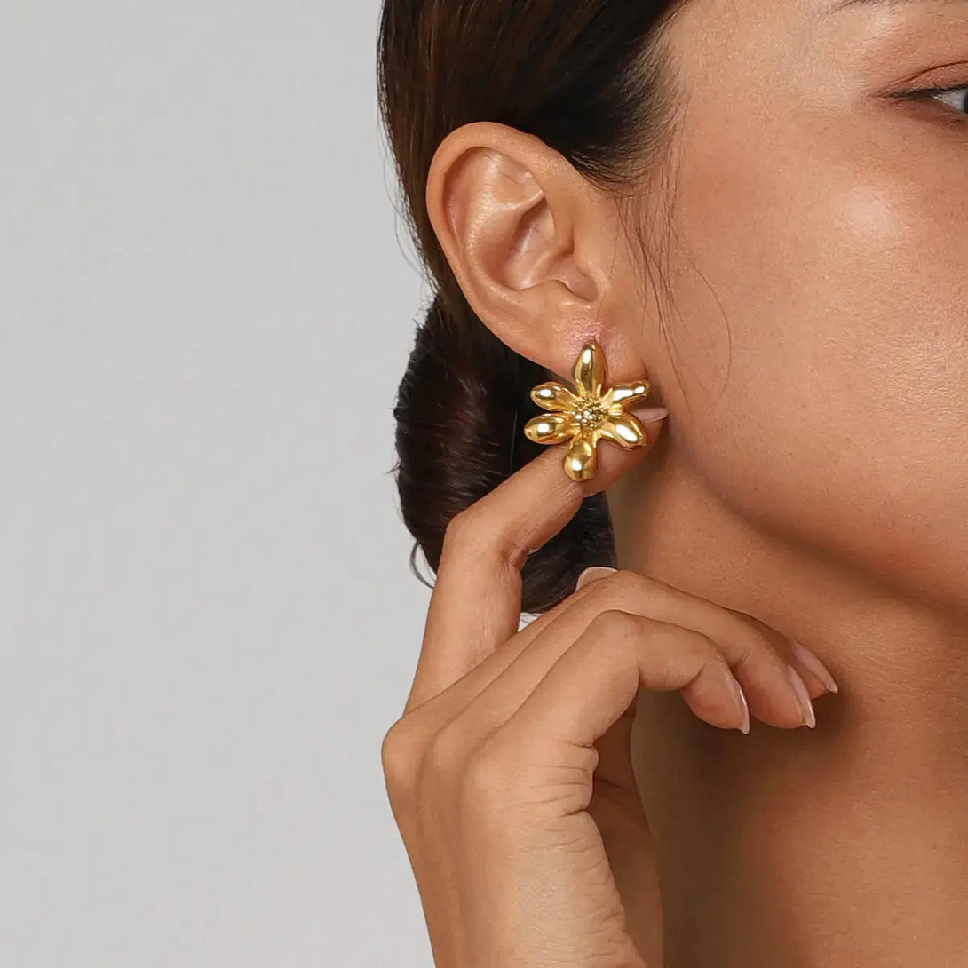 Lovcia Golden Blossom Stainless Steel Earrings for Women-Earrings-Gold-One Size-Gold